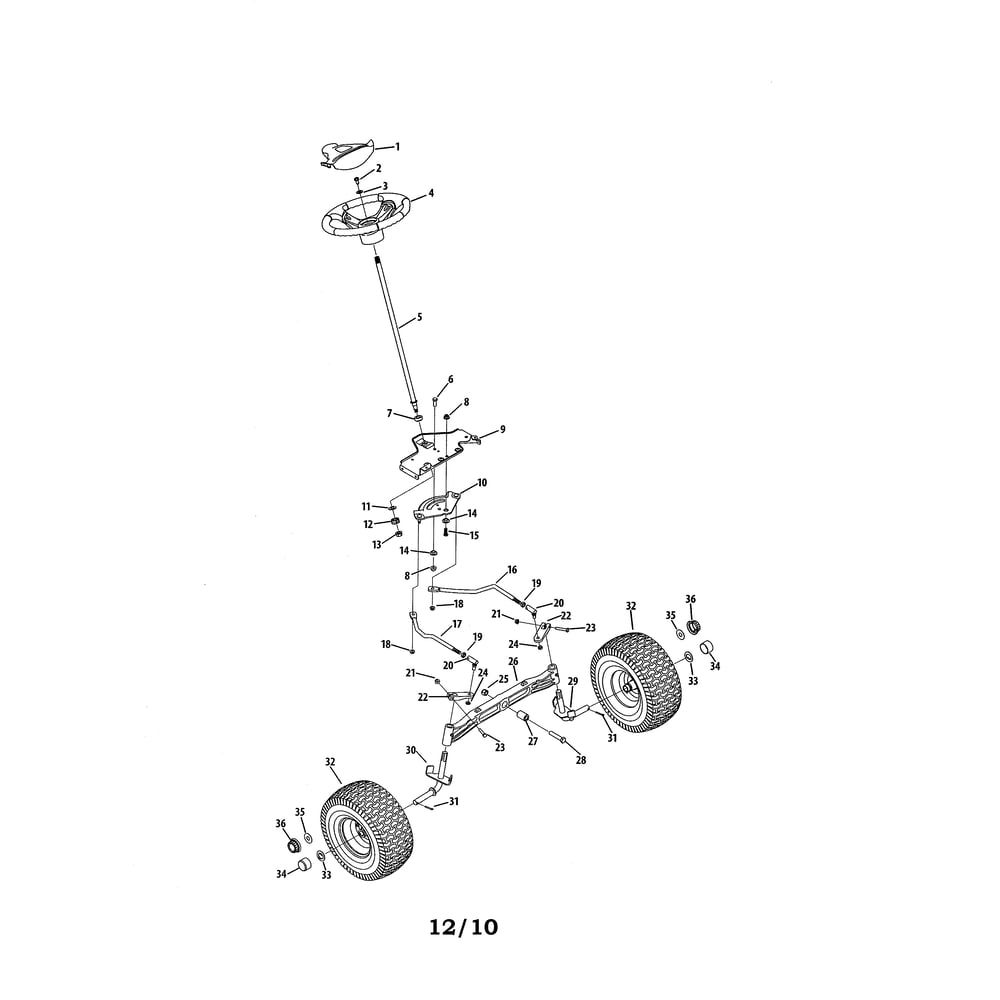 Steering/Front Axle Diagram and Parts List for 767332  Cub Cadet Lawn Tractor